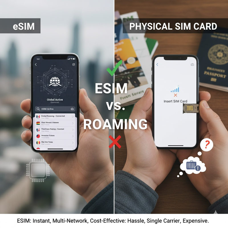 Is eSIM or data roaming better coverage comparison Is eSIM better than roaming